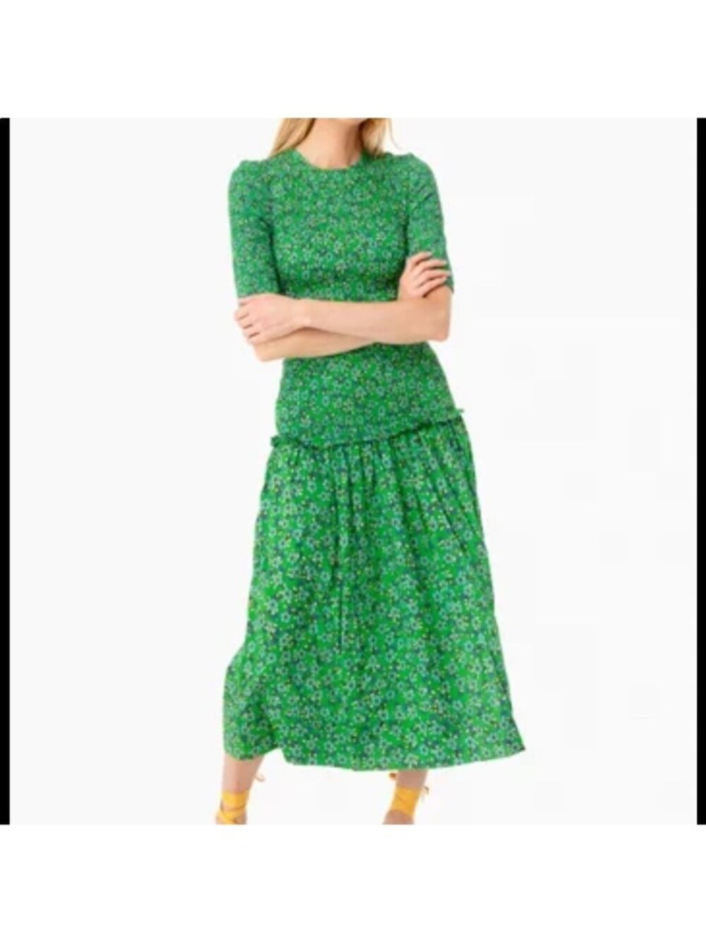 RHODE  Zola Green Ditsy Floral Midi Dress Smocked Fitted size Small /249 - Picture 6 of 6